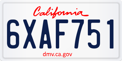 CA license plate 6XAF751