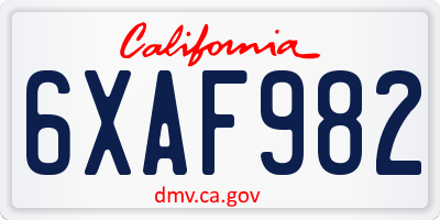 CA license plate 6XAF982