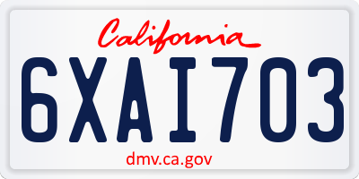CA license plate 6XAI703