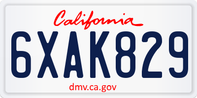 CA license plate 6XAK829