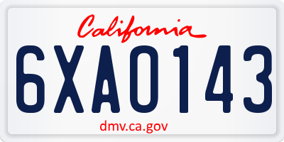 CA license plate 6XAO143