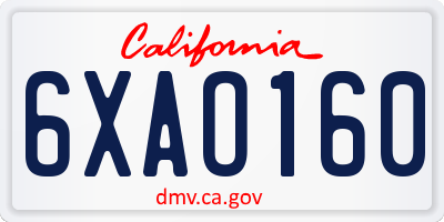 CA license plate 6XAO160