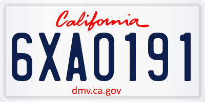 CA license plate 6XAO191
