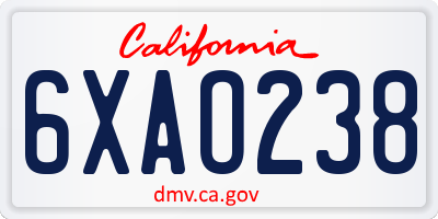 CA license plate 6XAO238