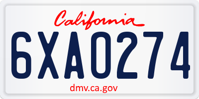 CA license plate 6XAO274