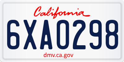 CA license plate 6XAO298