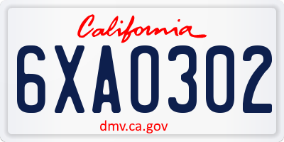 CA license plate 6XAO302