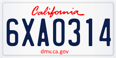 CA license plate 6XAO314