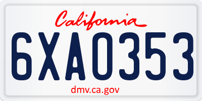 CA license plate 6XAO353