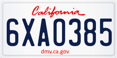 CA license plate 6XAO385