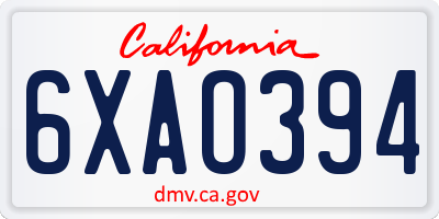 CA license plate 6XAO394