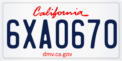 CA license plate 6XAO670