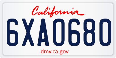 CA license plate 6XAO680
