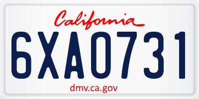 CA license plate 6XAO731