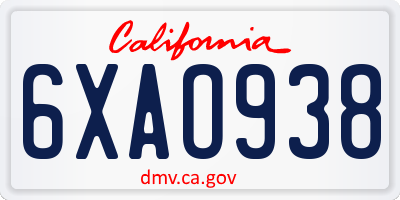 CA license plate 6XAO938