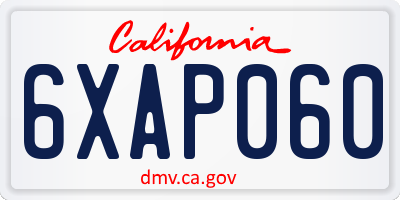 CA license plate 6XAP060