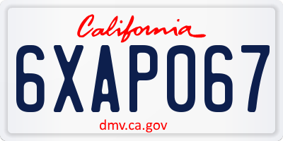 CA license plate 6XAP067