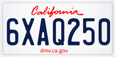 CA license plate 6XAQ250