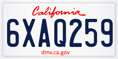 CA license plate 6XAQ259