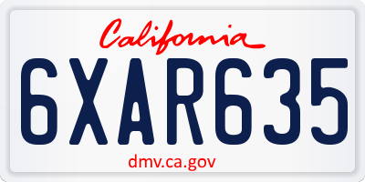CA license plate 6XAR635