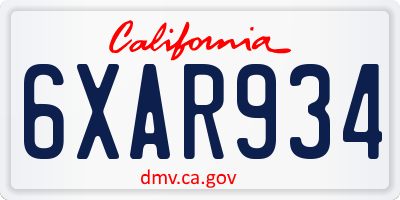 CA license plate 6XAR934