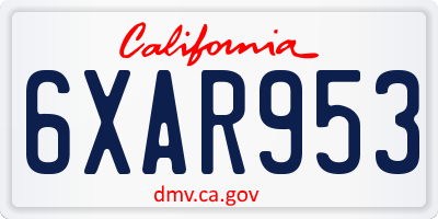 CA license plate 6XAR953