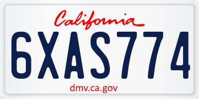 CA license plate 6XAS774