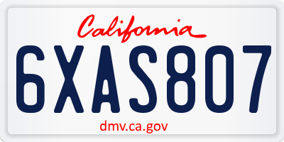 CA license plate 6XAS807