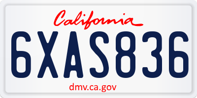 CA license plate 6XAS836
