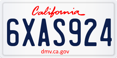 CA license plate 6XAS924