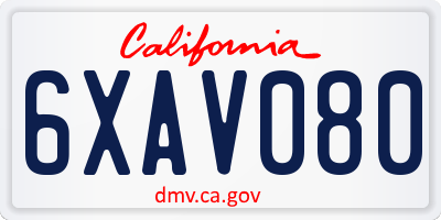 CA license plate 6XAV080