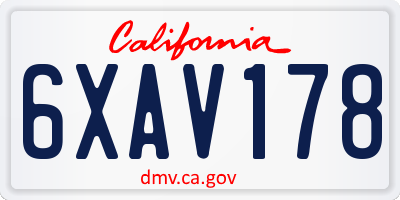 CA license plate 6XAV178