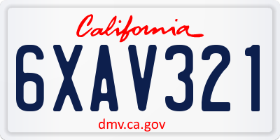 CA license plate 6XAV321