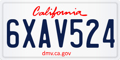CA license plate 6XAV524