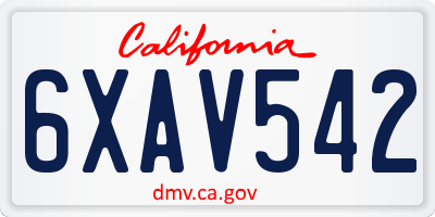 CA license plate 6XAV542