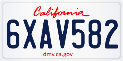 CA license plate 6XAV582