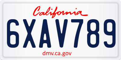 CA license plate 6XAV789