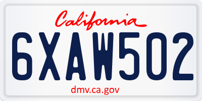 CA license plate 6XAW502