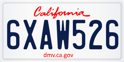 CA license plate 6XAW526