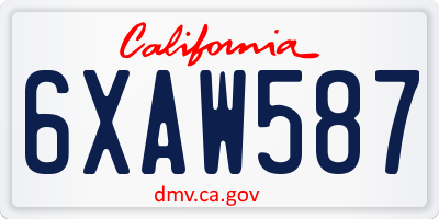 CA license plate 6XAW587