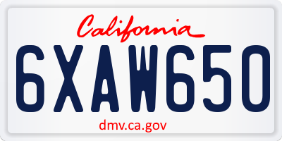 CA license plate 6XAW650