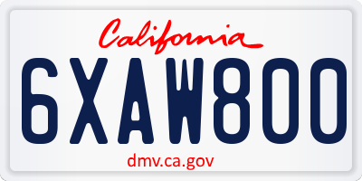 CA license plate 6XAW800