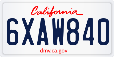 CA license plate 6XAW840