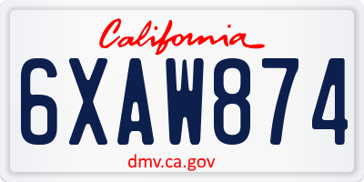 CA license plate 6XAW874