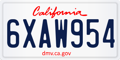 CA license plate 6XAW954