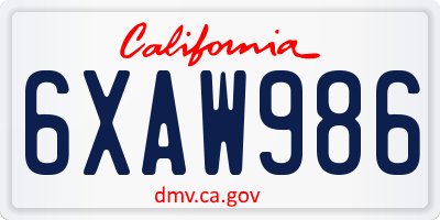 CA license plate 6XAW986