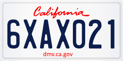CA license plate 6XAX021