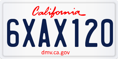 CA license plate 6XAX120