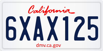 CA license plate 6XAX125