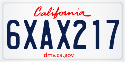 CA license plate 6XAX217